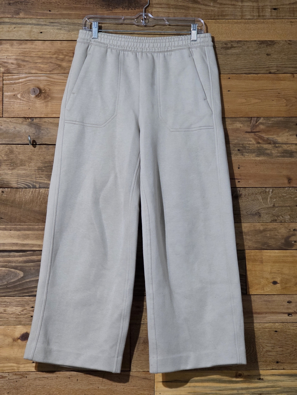 Banana Republic Wide Leg Sweatpants Beige Pull On Elastic Waist Pockets Size S